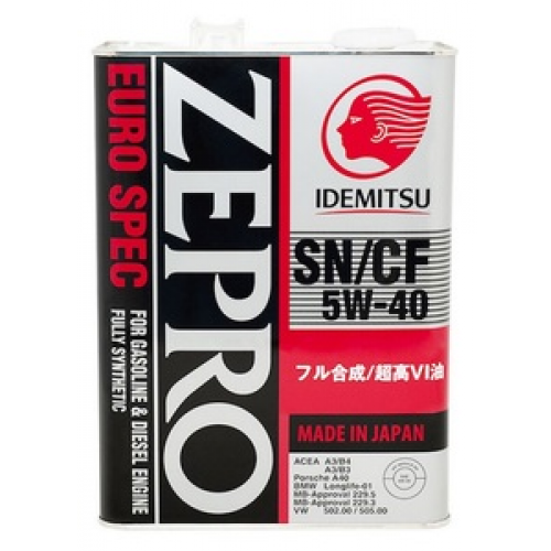 Масло моторное 5W40 IDEMITSU 4л синтетика Zepro Euro Spec SN/CF (Япония)